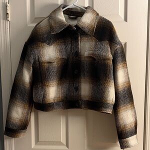 Avec Les Filles Plaid Teddy Jacket - Black, Brown, Cream